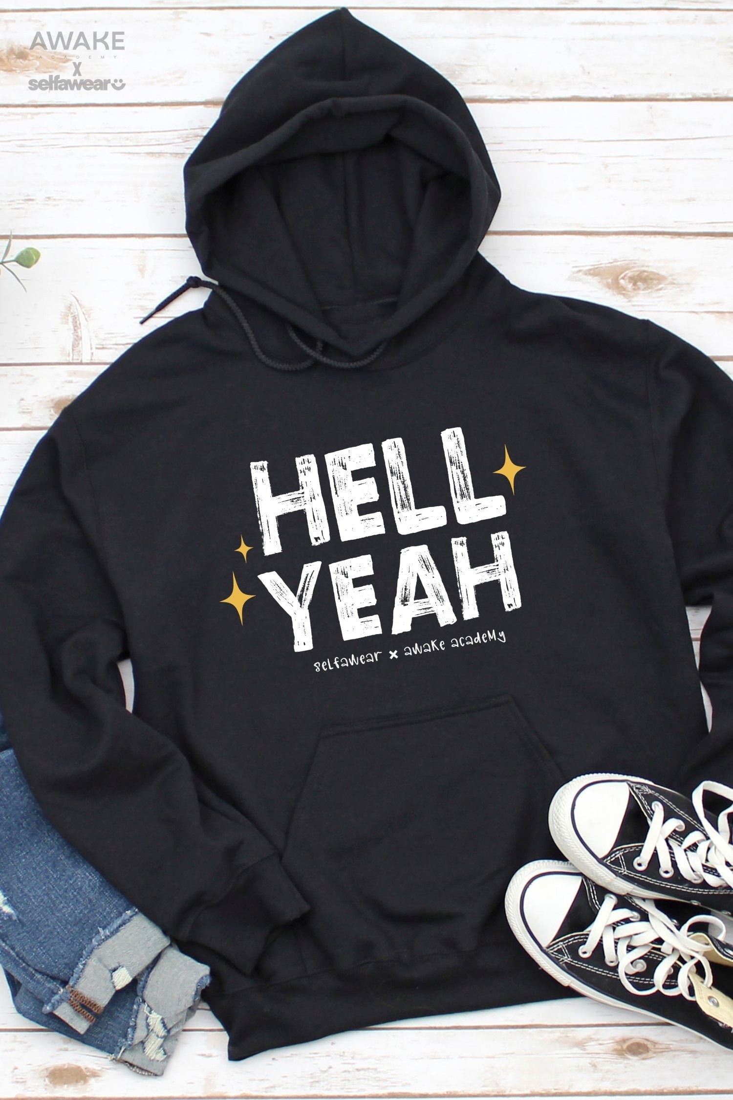 AWAKE ACADEMY COLLAB TAKE 2 - Hell Yeah Hoodie Black | Selfawear®