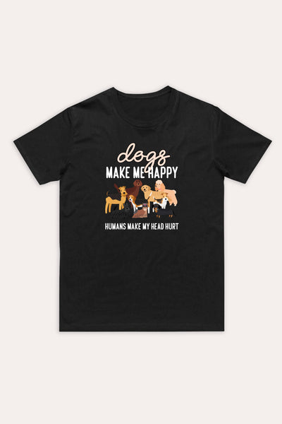 Dogs Make Me Happy Tapered T-Shirt Black Shirts Selfawear 