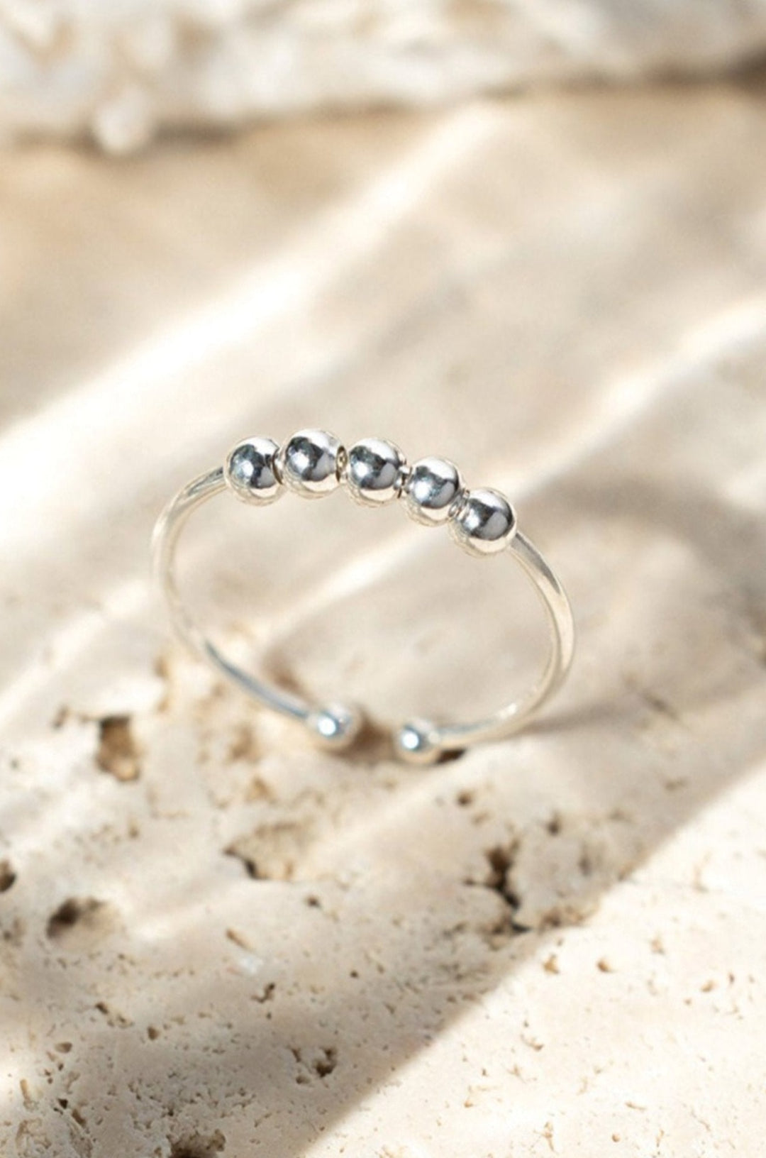 Sterling Silver Adjustable Anxiety Ring Silver Beaded Adjustable