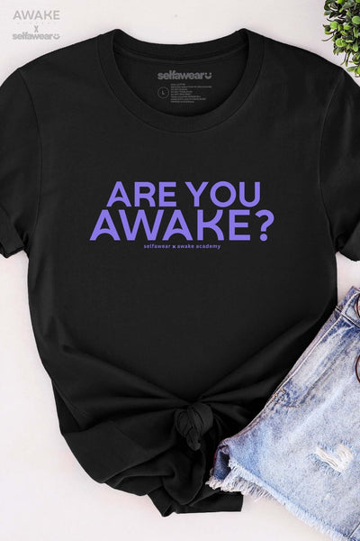 AWAKE ACADEMY COLLAB - "Are You Awake?" - Purple Print - T-Shirt Black Shirts Selfawear 