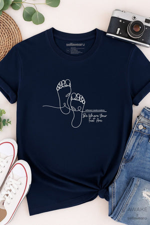 AWAKE ACADEMY COLLAB - Be Where Your Feet Are T-Shirt Navy