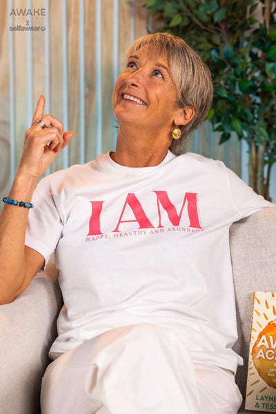 AWAKE ACADEMY COLLAB - "I am Happy" - Pink Print - T-Shirt White Shirts Selfawear 