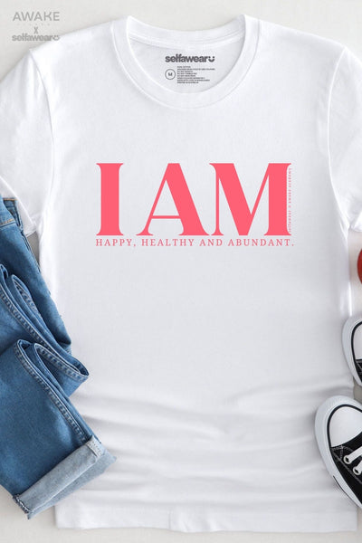 AWAKE ACADEMY COLLAB - "I am Happy" - Pink Print - T-Shirt White Shirts Selfawear 