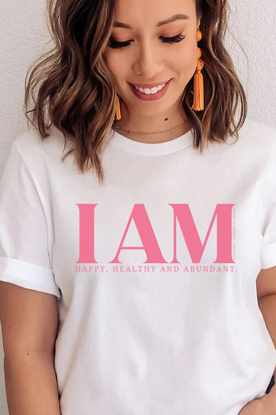 AWAKE ACADEMY COLLAB - "I am Happy" Pink Print - T-Shirt White Shirts Selfawear 
