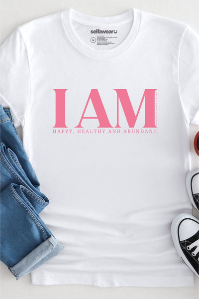 AWAKE ACADEMY COLLAB - "I am Happy" Pink Print - T-Shirt White Shirts Selfawear 