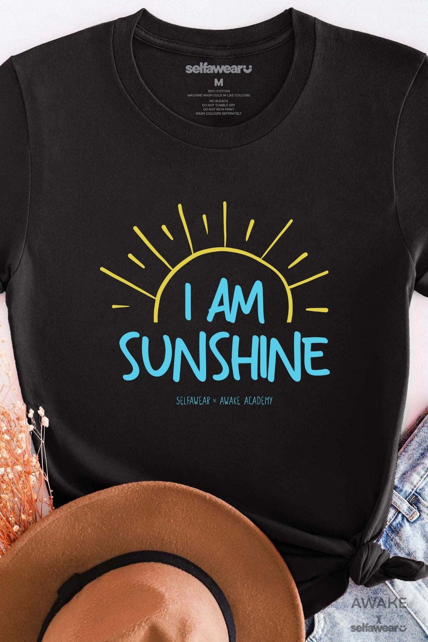 AWAKE ACADEMY COLLAB - "I Am Sunshine" T-Shirt Black Shirts Selfawear 