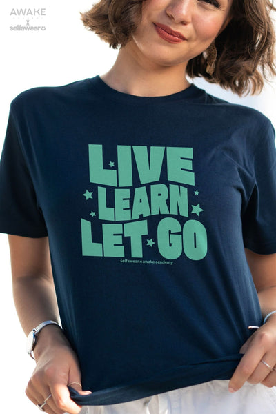AWAKE ACADEMY COLLAB - "Live. Learn. Let Go" T-Shirt Navy Shirts Selfawear 