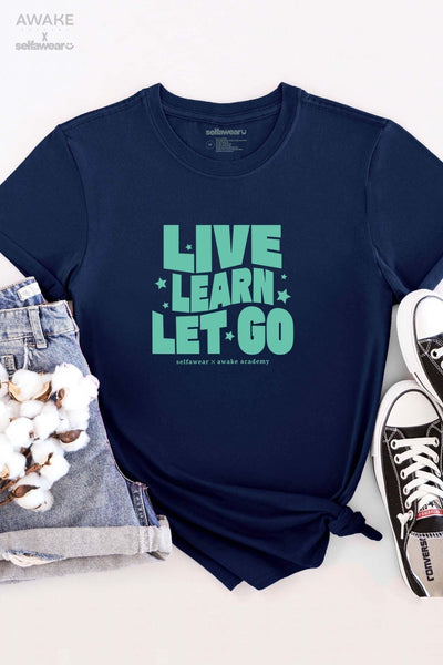 AWAKE ACADEMY COLLAB - "Live. Learn. Let Go" T-Shirt Navy Shirts Selfawear 