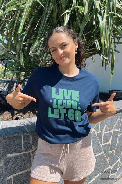 AWAKE ACADEMY COLLAB - "Live. Learn. Let Go" T-Shirt Navy Shirts Selfawear 