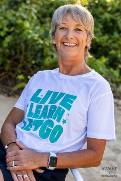 AWAKE ACADEMY COLLAB - "Live. Learn. Let Go" T-Shirt White Shirts Selfawear 