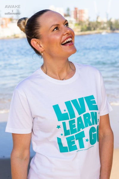 AWAKE ACADEMY COLLAB - "Live. Learn. Let Go" T-Shirt White Shirts Selfawear 