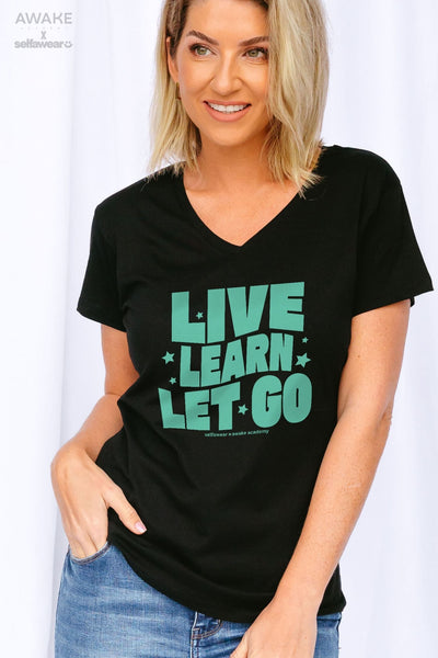 AWAKE ACADEMY COLLAB - "Live. Learn. Let Go" V-Neck T-Shirt Black V-Necks Selfawear 