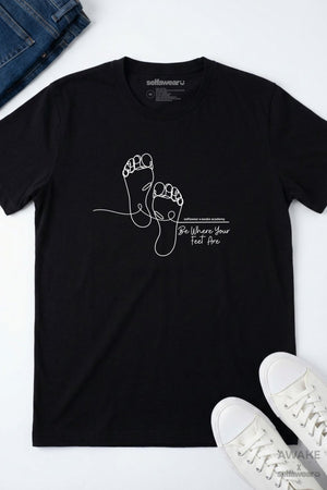 AWAKE ACADEMY COLLAB - Be Where Your Feet Are T-Shirt Black