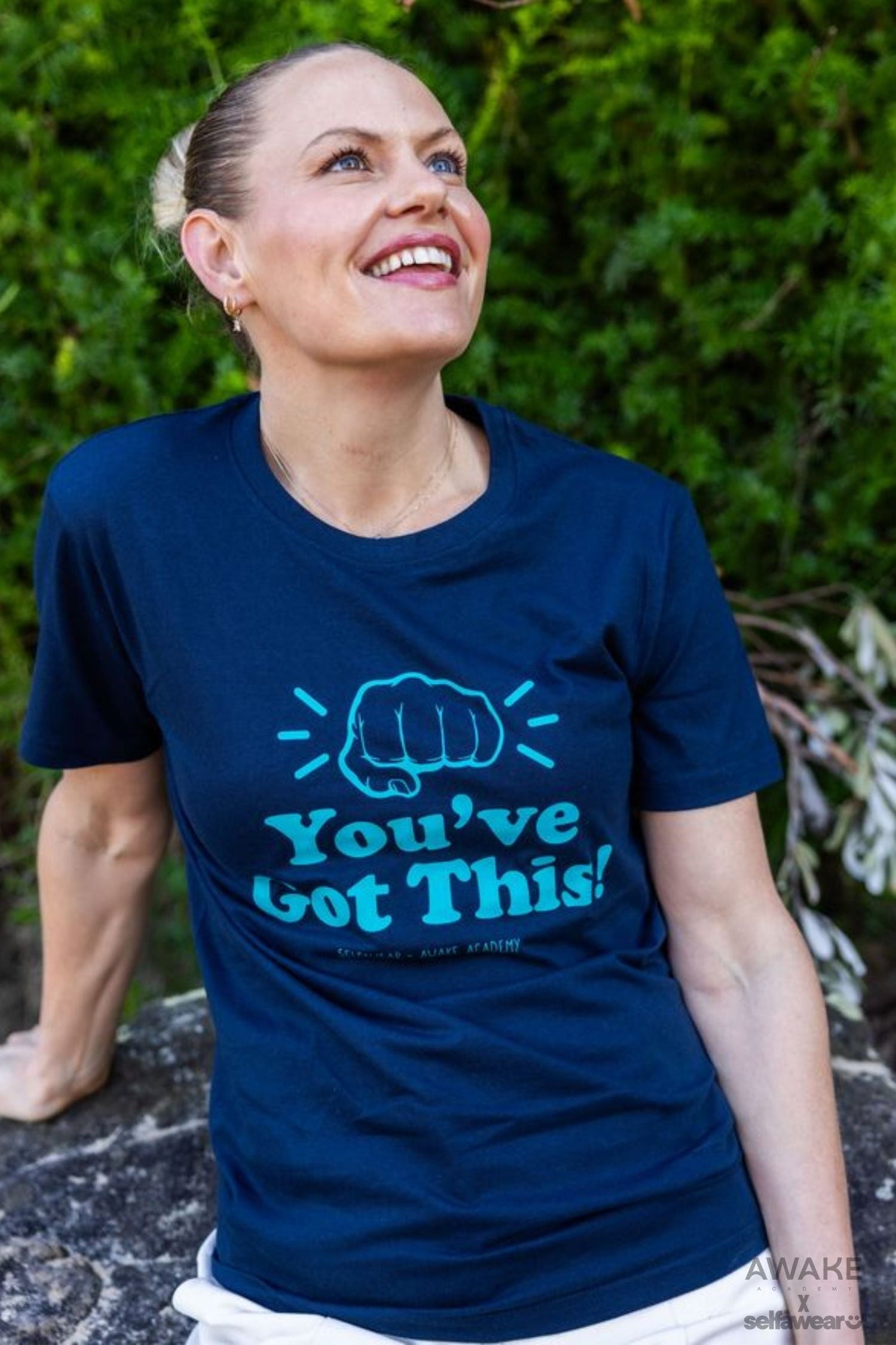 AWAKE ACADEMY COLLAB - "You've Got This" Light Blue Print - T-Shirt Navy Shirts Selfawear 
