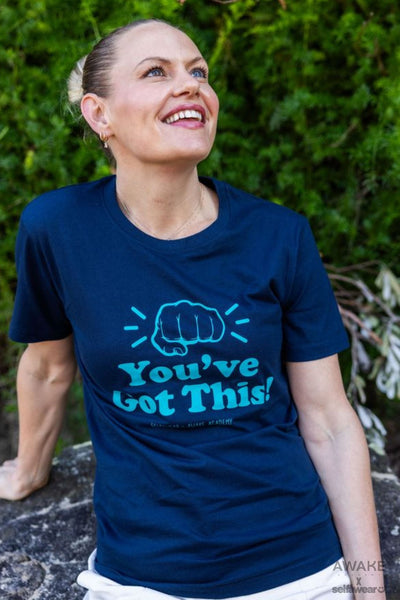 AWAKE ACADEMY COLLAB - "You've Got This" Light Blue Print - T-Shirt Navy Shirts Selfawear 