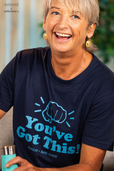 AWAKE ACADEMY COLLAB - "You've Got This" Light Blue Print - T-Shirt Navy Shirts Selfawear 