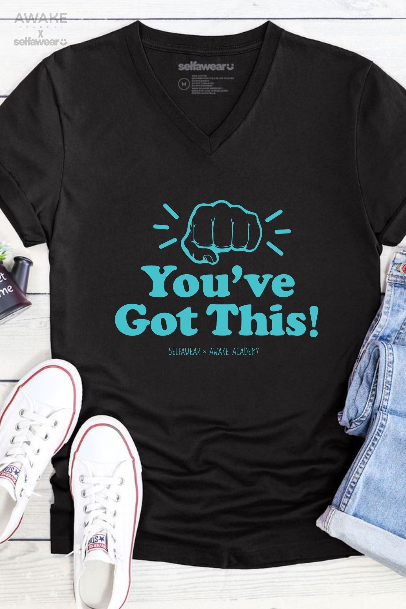 Awake Academy | You've Got This V-Neck T-Shirt Black V-Necks Selfawear 