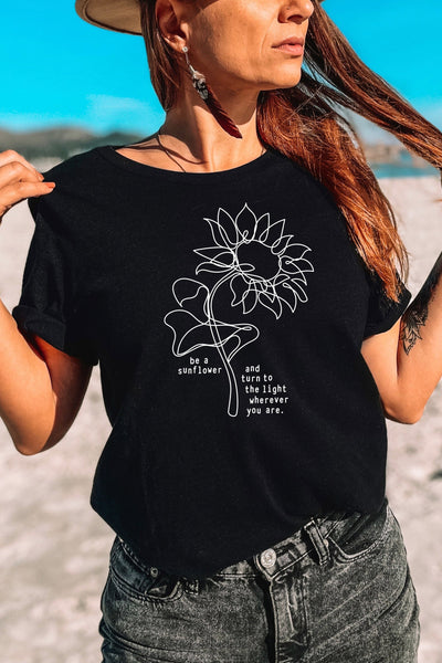 Be A Sunflower Tapered T-Shirt Black Shirts Selfawear 