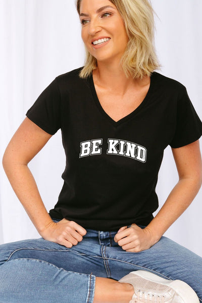 Be Kind College V-Neck T-Shirt Black V-Necks Selfawear 