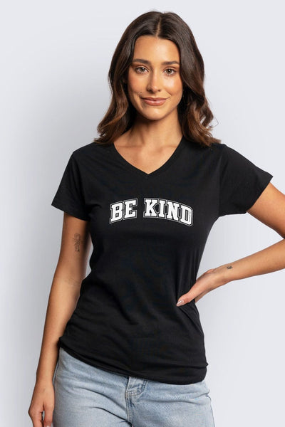 Be Kind College V-Neck T-Shirt Black V-Necks Selfawear 