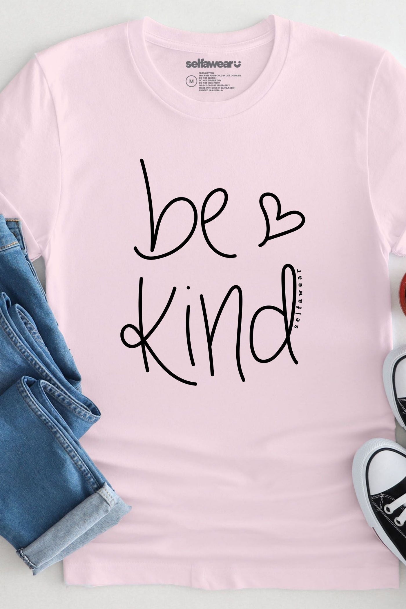 Be Kind Heart T-Shirt Pink Shirts Selfawear 