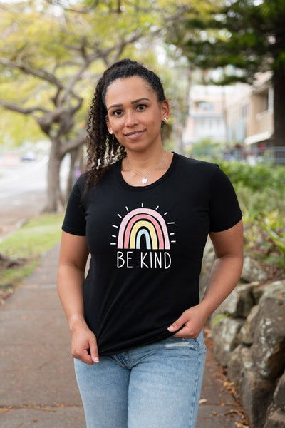 Be Kind Rainbow Tapered T-Shirt Black Shirts Selfawear 