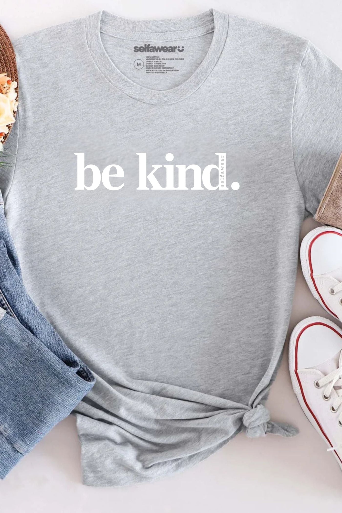 Be Kind. T-Shirt Grey Marle Shirts Selfawear 