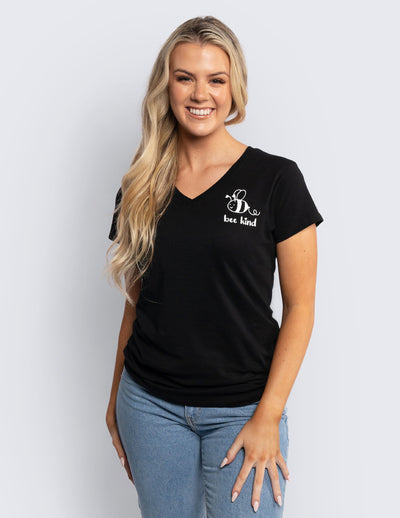 Bee Kind V-Neck T-Shirt Black Shirts Selfawear 