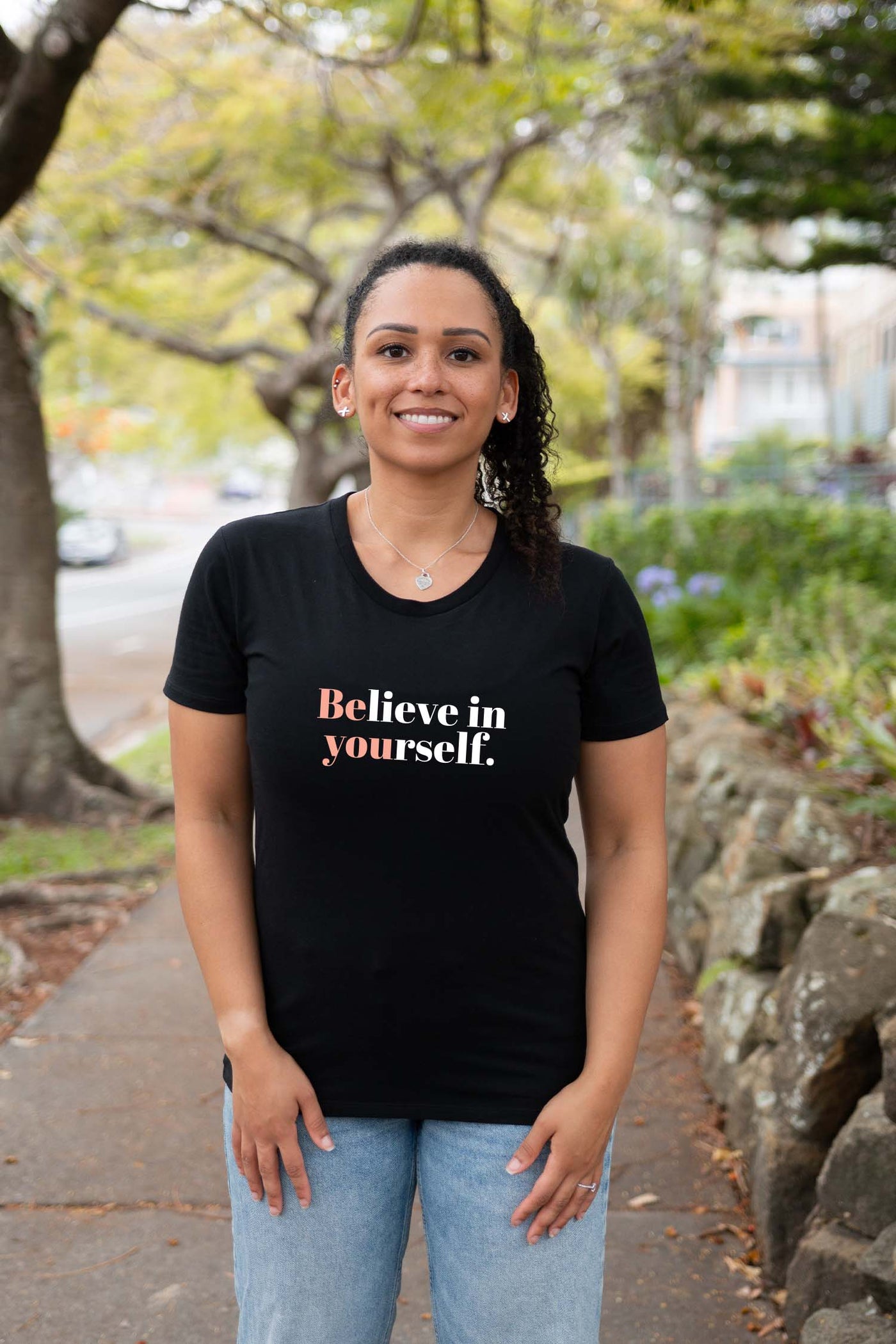 Believe In Yourself Tapered T-Shirt Black Shirts Selfawear 