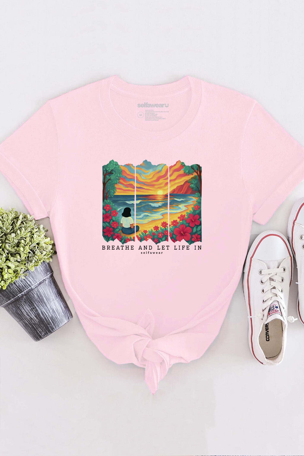 Breathe, Let Life in T-Shirt Pale Pink Shirts Selfawear 