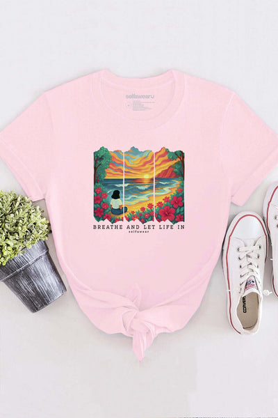 Breathe, Let Life in T-Shirt Pale Pink Shirts Selfawear 