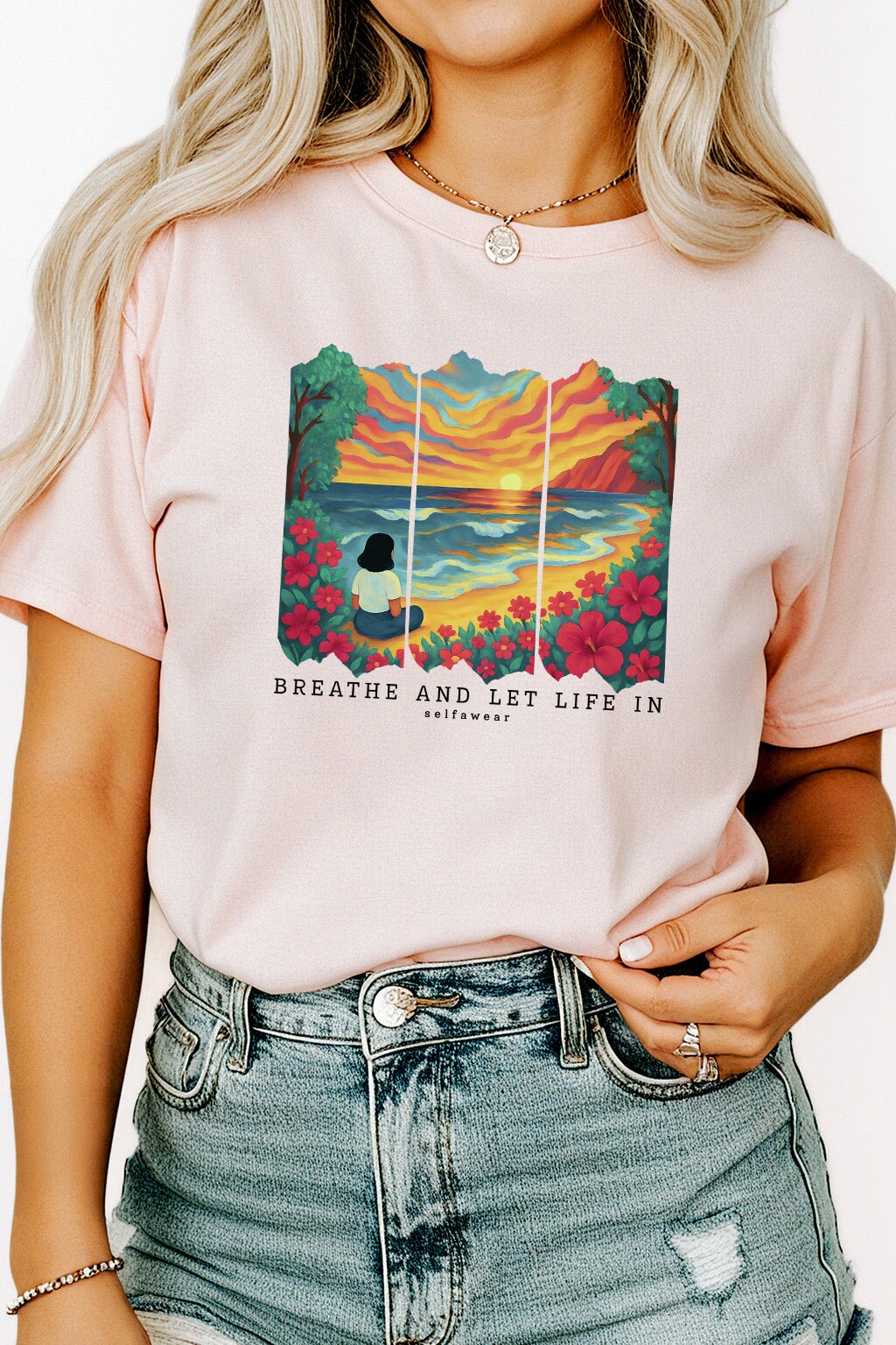 Breathe, Let Life in T-Shirt Pale Pink Shirts Selfawear 