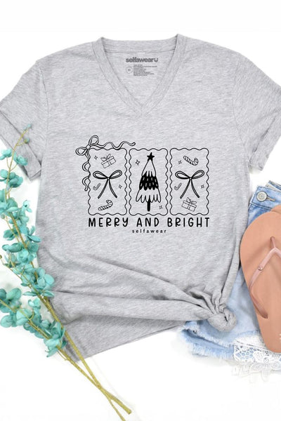 Bright Xmas V-Neck T-Shirt Grey V-Necks Selfawear 