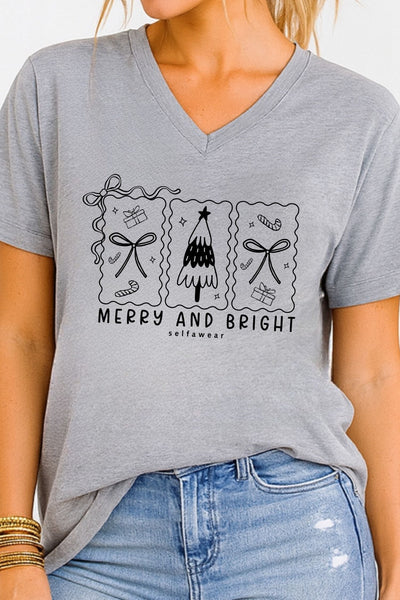 Bright Xmas V-Neck T-Shirt Grey V-Necks Selfawear 