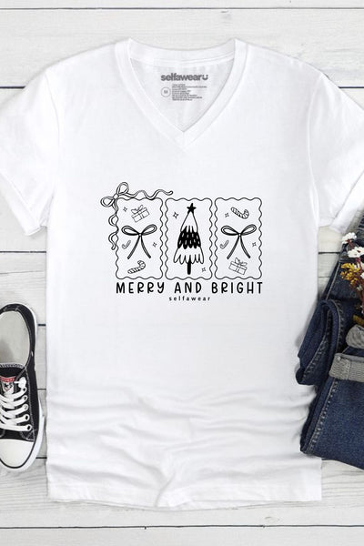 Bright Xmas V-Neck T-Shirt White V-Necks Selfawear 
