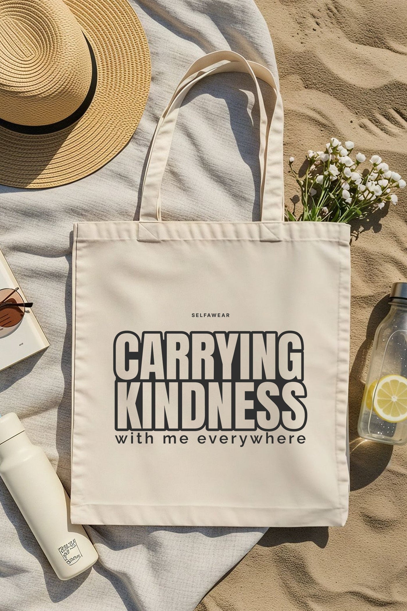 "Carrying kindness with me everywhere" - Tote Bag Natural Tote Bag Selfawear 