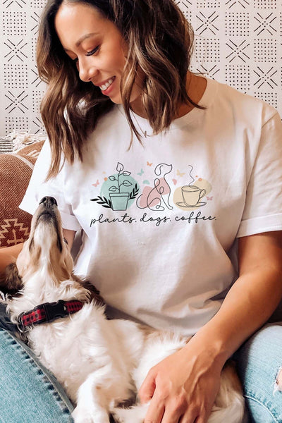 Coffee, Dogs & Plants T-Shirt White Shirts Selfawear 