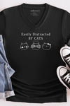 Easily Distracted by Cats V-Neck T-Shirt Black