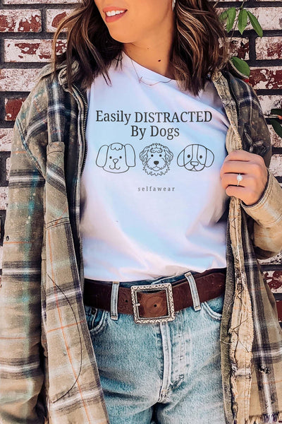 Easily Distracted by Dogs T-Shirt White Shirts Selfawear 