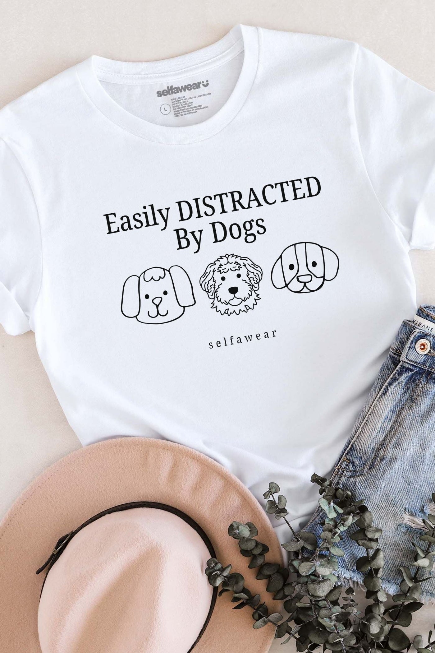 Easily Distracted by Dogs T-Shirt White Shirts Selfawear 