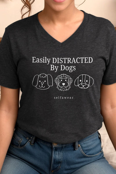 Easily Distracted by Dogs V-Neck T-Shirt Ashe V-Necks Selfawear 