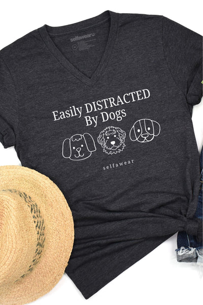 Easily Distracted by Dogs V-Neck T-Shirt Ashe V-Necks Selfawear 