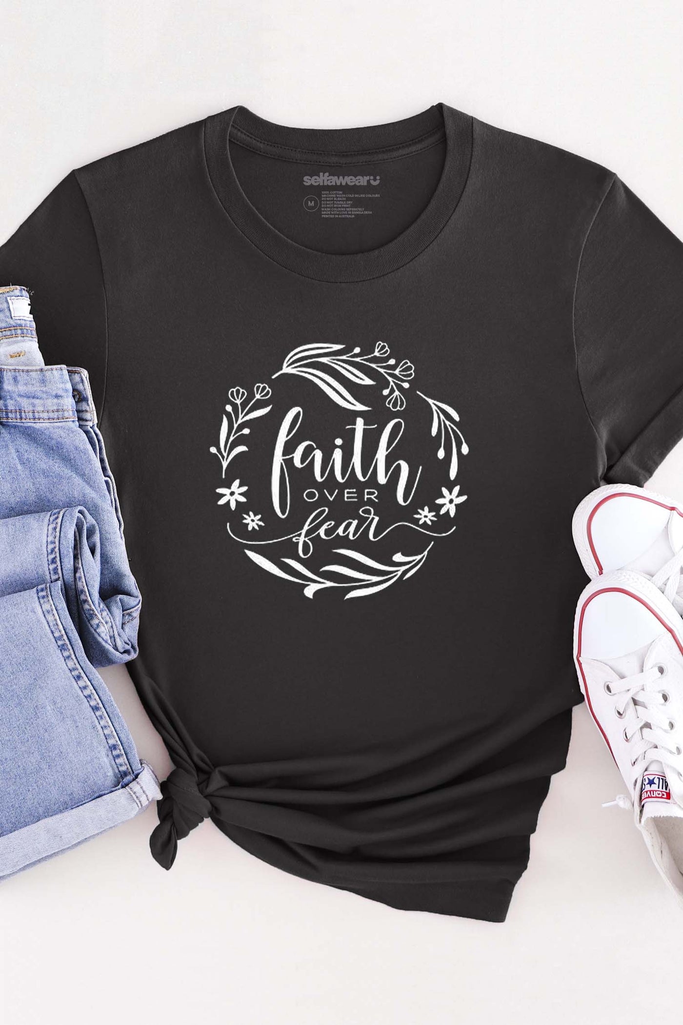 Faith Over Fear T-Shirt Black Shirts Selfawear 