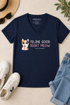 Feline Good V-Neck T-Shirt Navy