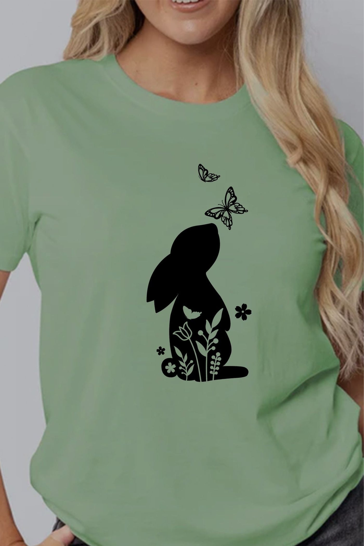 Floral Bunny T-Shirt Matcha Shirts Selfawear 