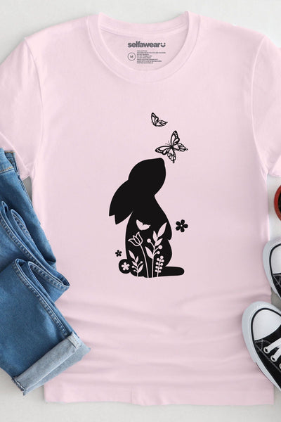 Floral Bunny T-Shirt Pale Pink Shirts Selfawear 