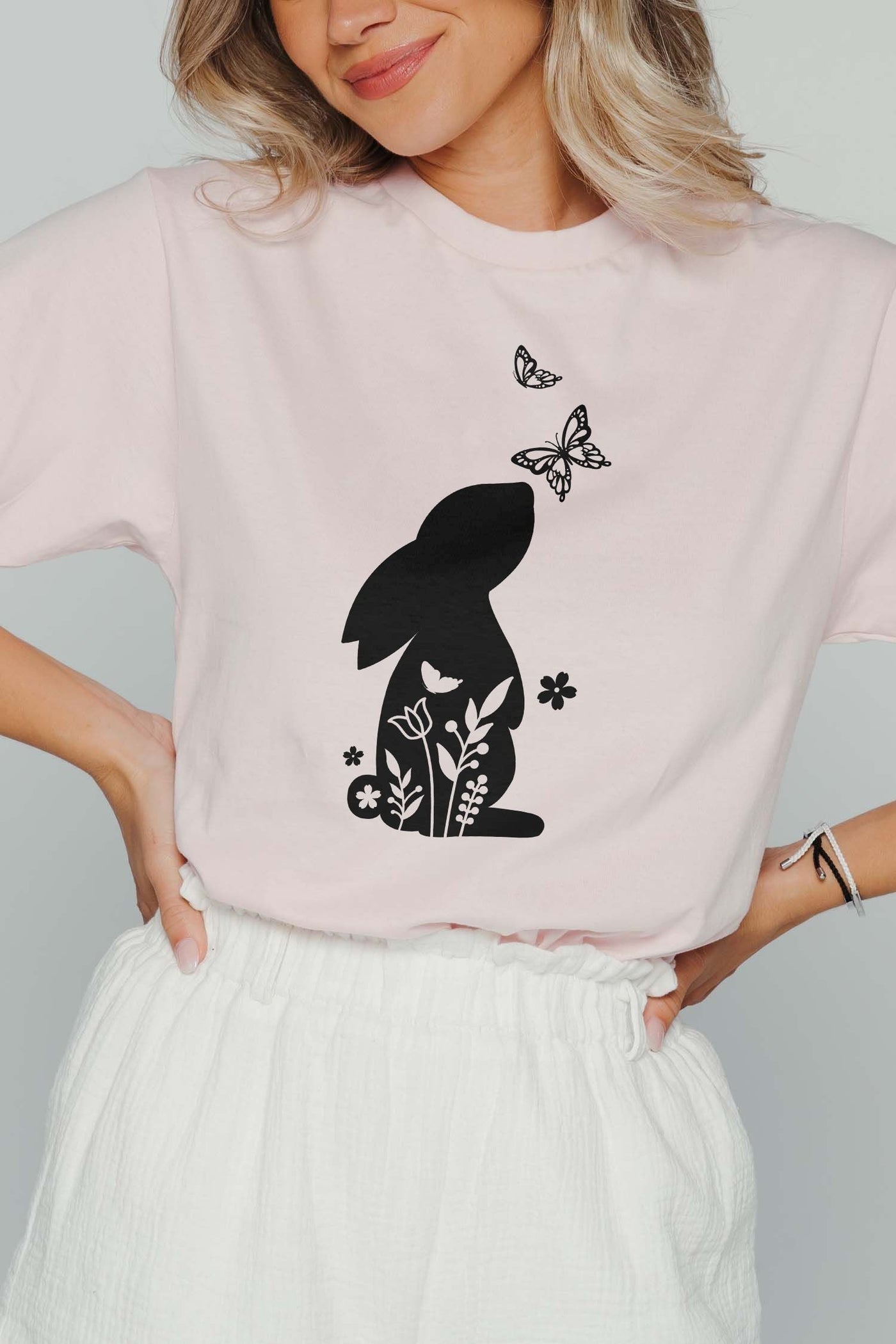 Floral Bunny T-Shirt Pale Pink Shirts Selfawear 