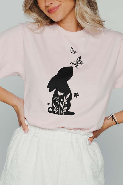 Floral Bunny T-Shirt Pale Pink Shirts Selfawear 