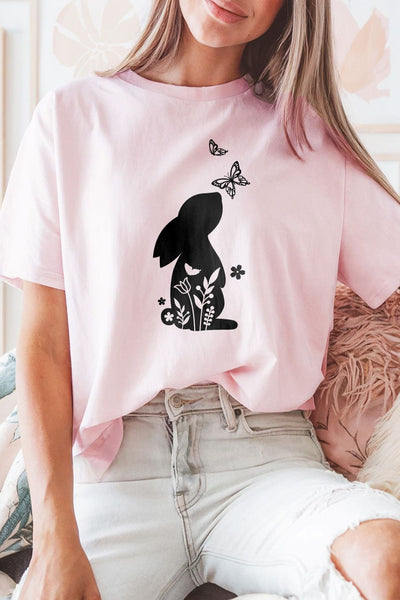 Floral Bunny T-Shirt Pale Pink Shirts Selfawear 