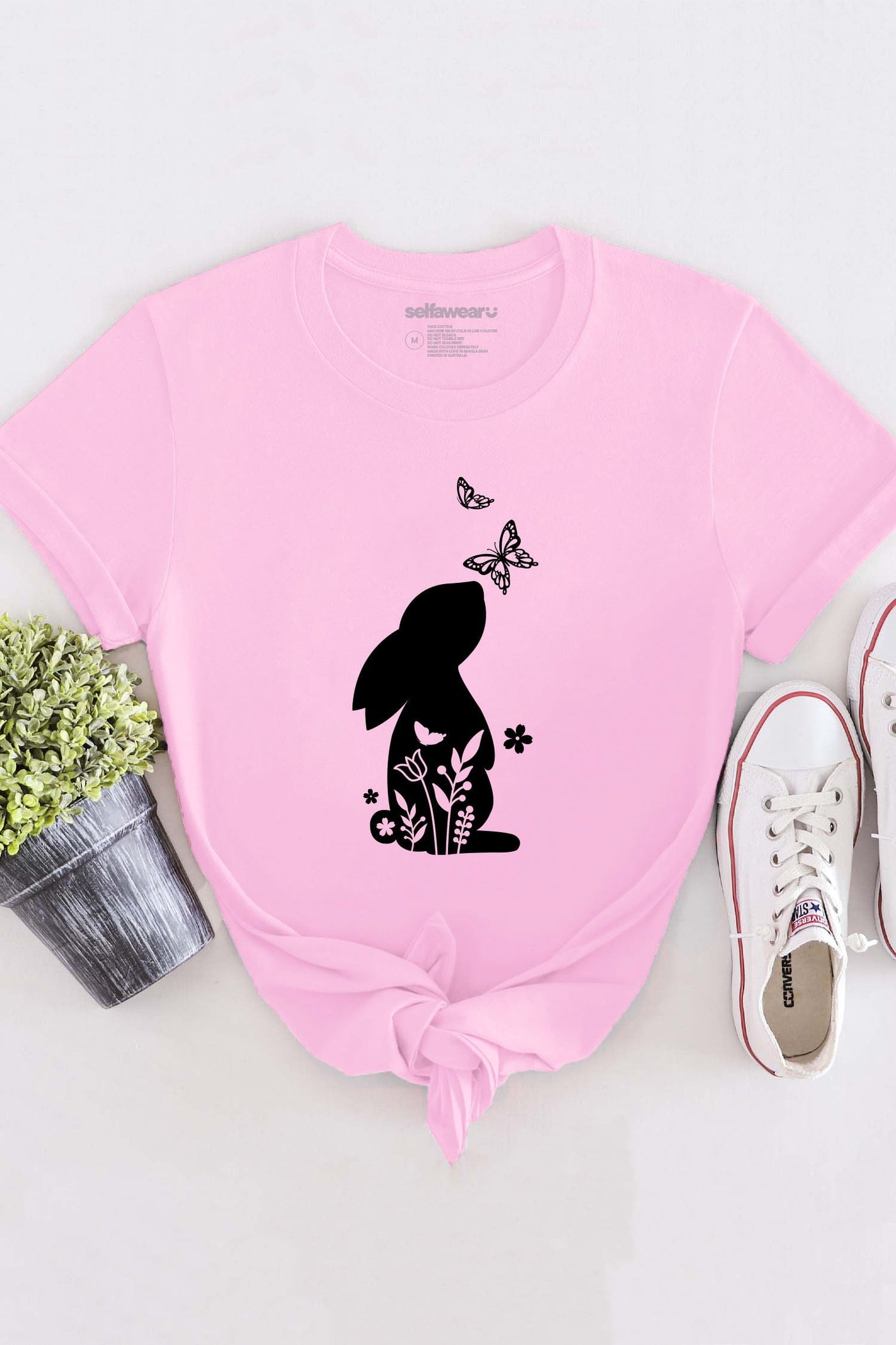 Floral Bunny T-Shirt Pink Shirts Selfawear 